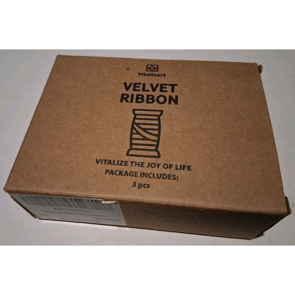 Vitalizart Khaki Velvet Ribbon Set 3/8 x 5 Yd Wooden Spool Fabric Trim 3 Rolls